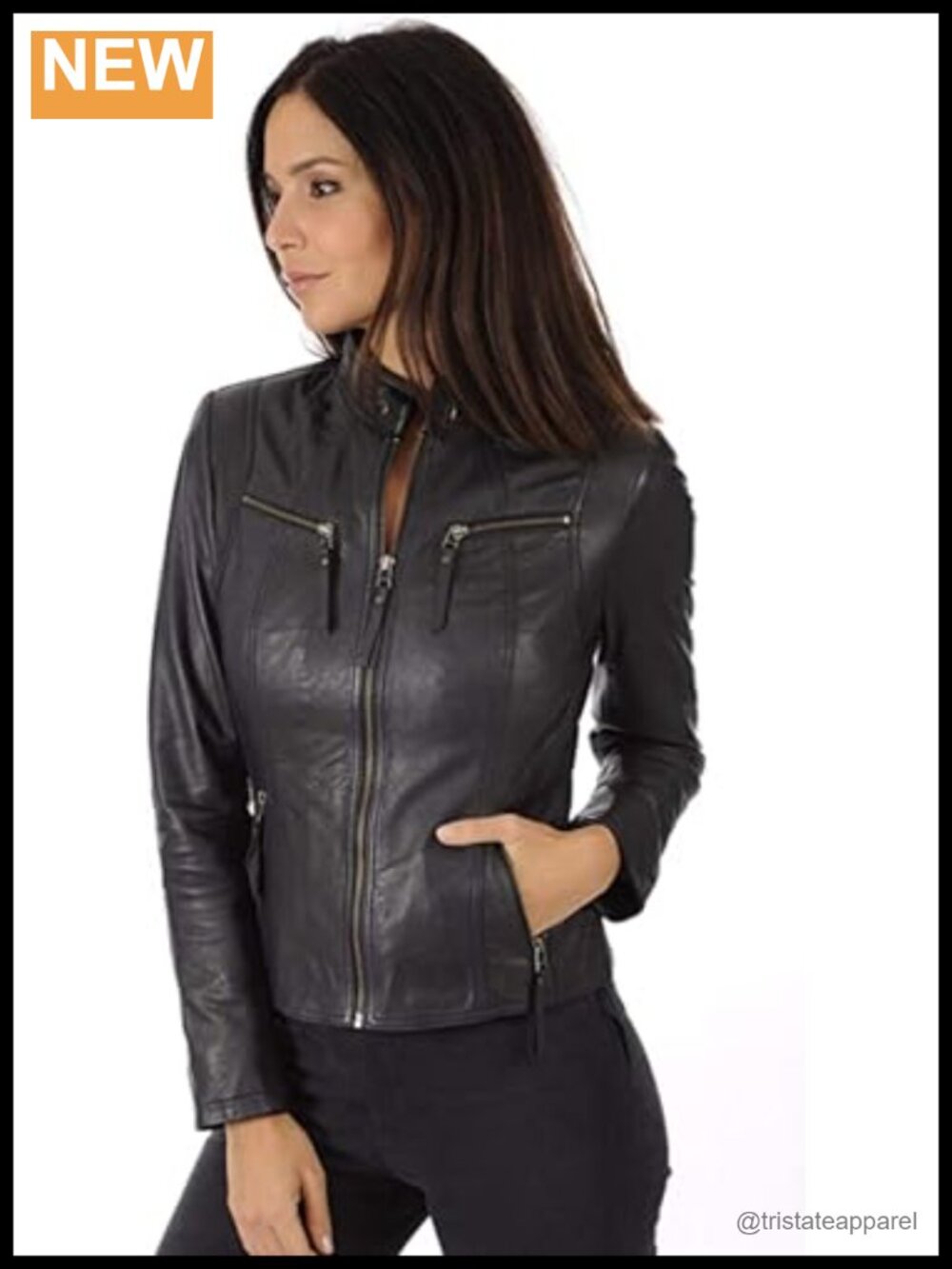Real Lambskin Leather Jacket Women Moto Biker YKK Zipper